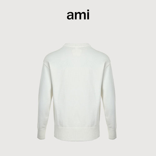 AMI Paris Small Heart Embroidered Crewneck Sweater - White