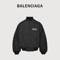 Balenciaga Slogan Embroidered Padded Bomber Jacket - Black