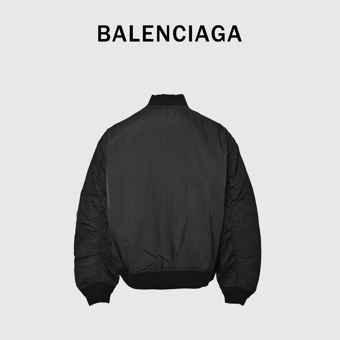 Balenciaga Slogan Embroidered Padded Bomber Jacket - Black