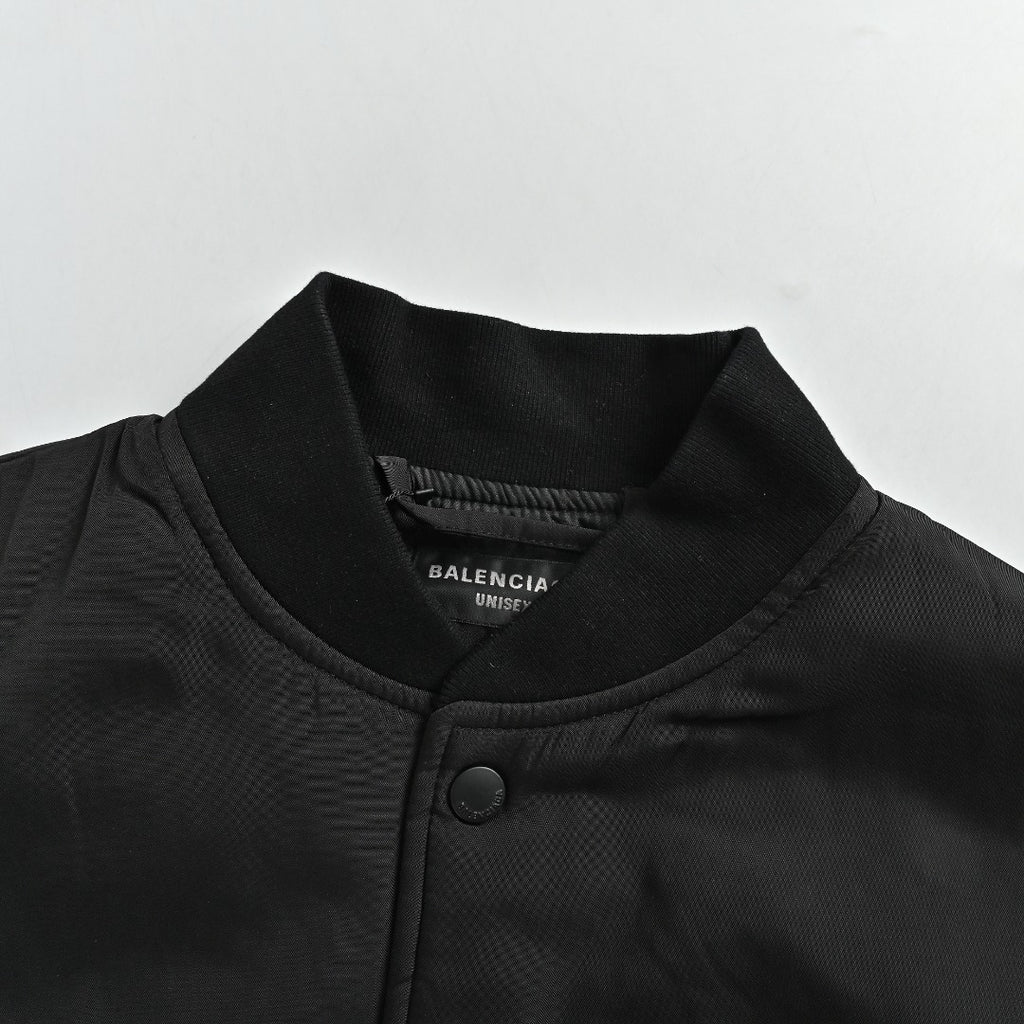 Balenciaga Slogan Embroidered Padded Bomber Jacket - Black