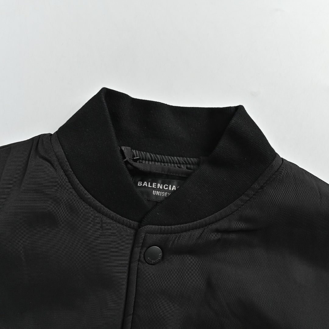 Balenciaga Slogan Embroidered Padded Bomber Jacket - Black
