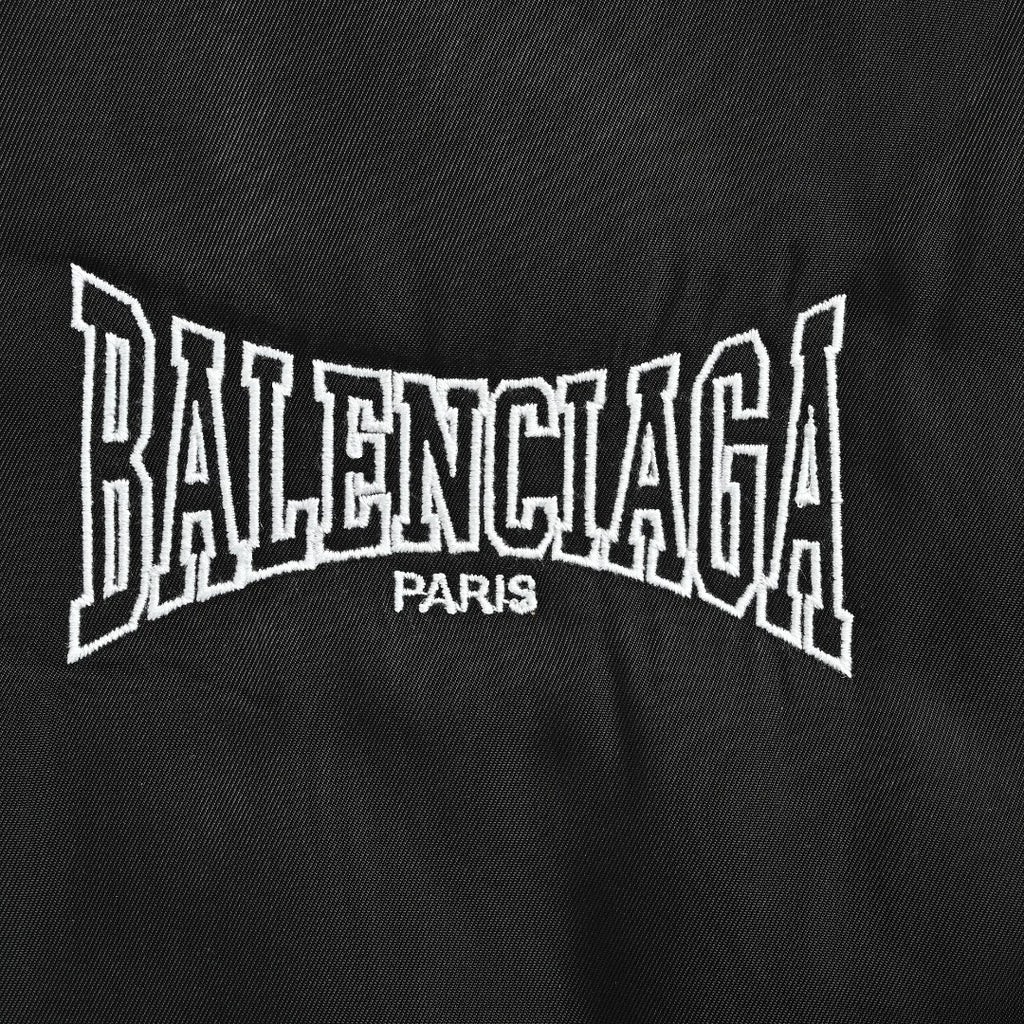 Balenciaga Slogan Embroidered Padded Bomber Jacket - Black