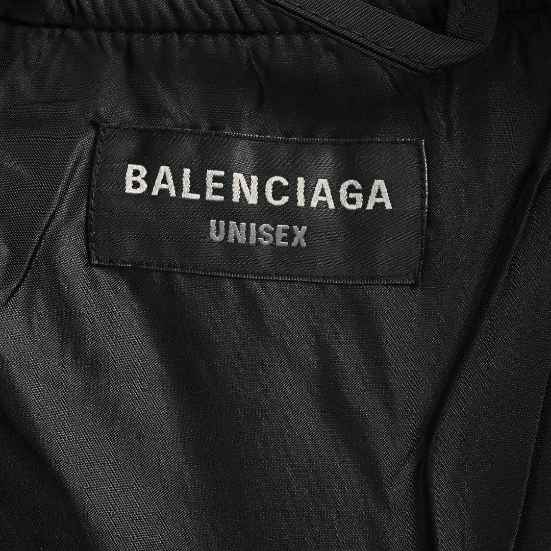 Balenciaga Slogan Embroidered Padded Bomber Jacket - Black