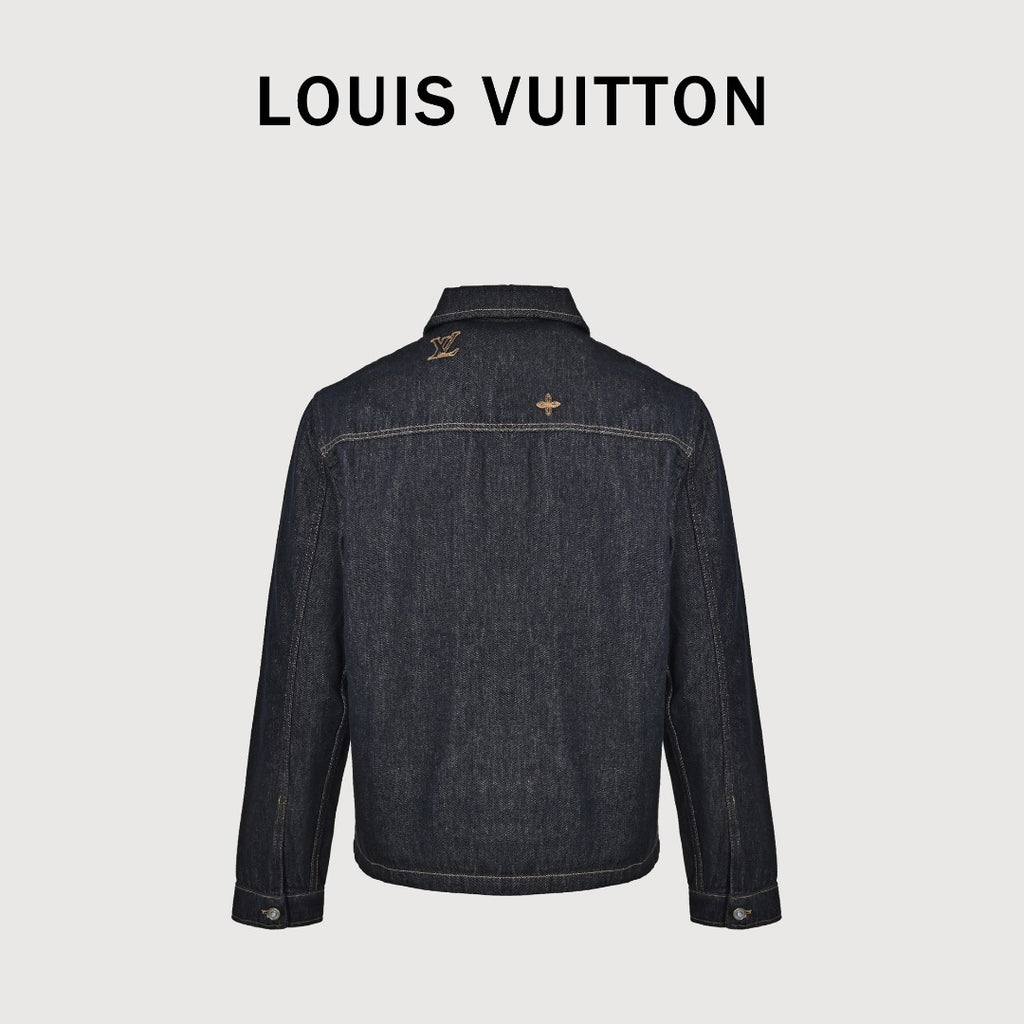 Louis Vuitton Paneled Embroidered Denim Jacket - Dark Indigo