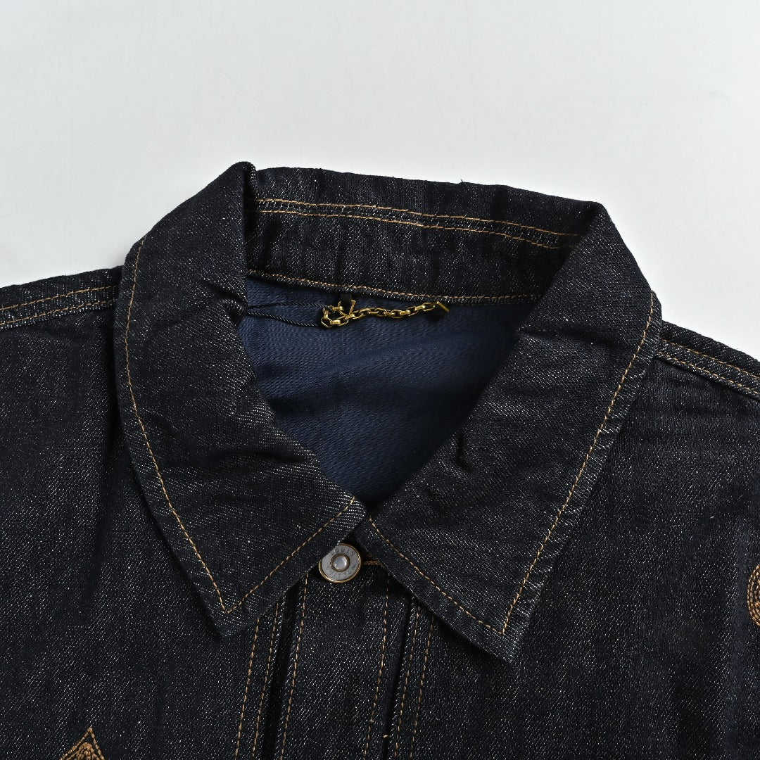 Louis Vuitton Paneled Embroidered Denim Jacket - Dark Indigo