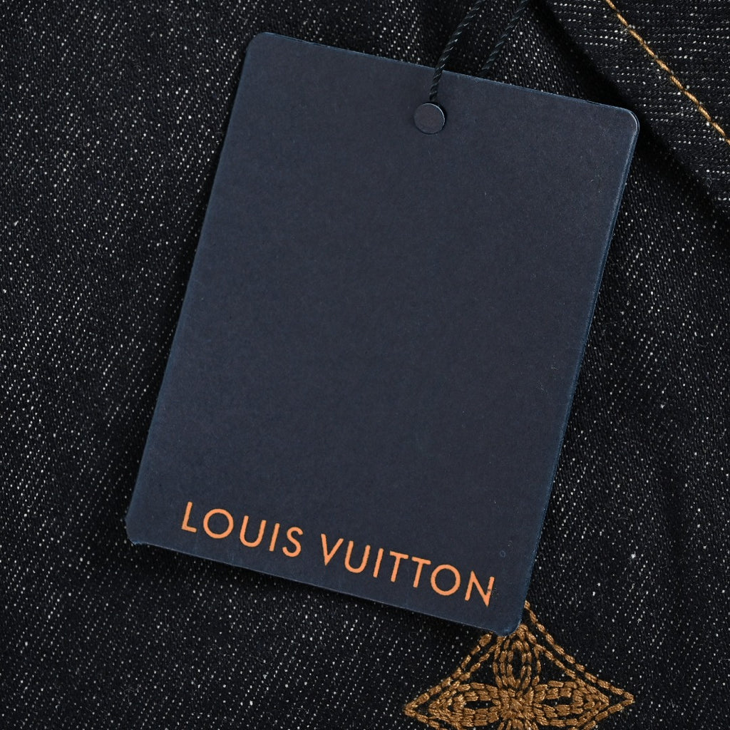 Louis Vuitton Paneled Embroidered Denim Jacket - Dark Indigo
