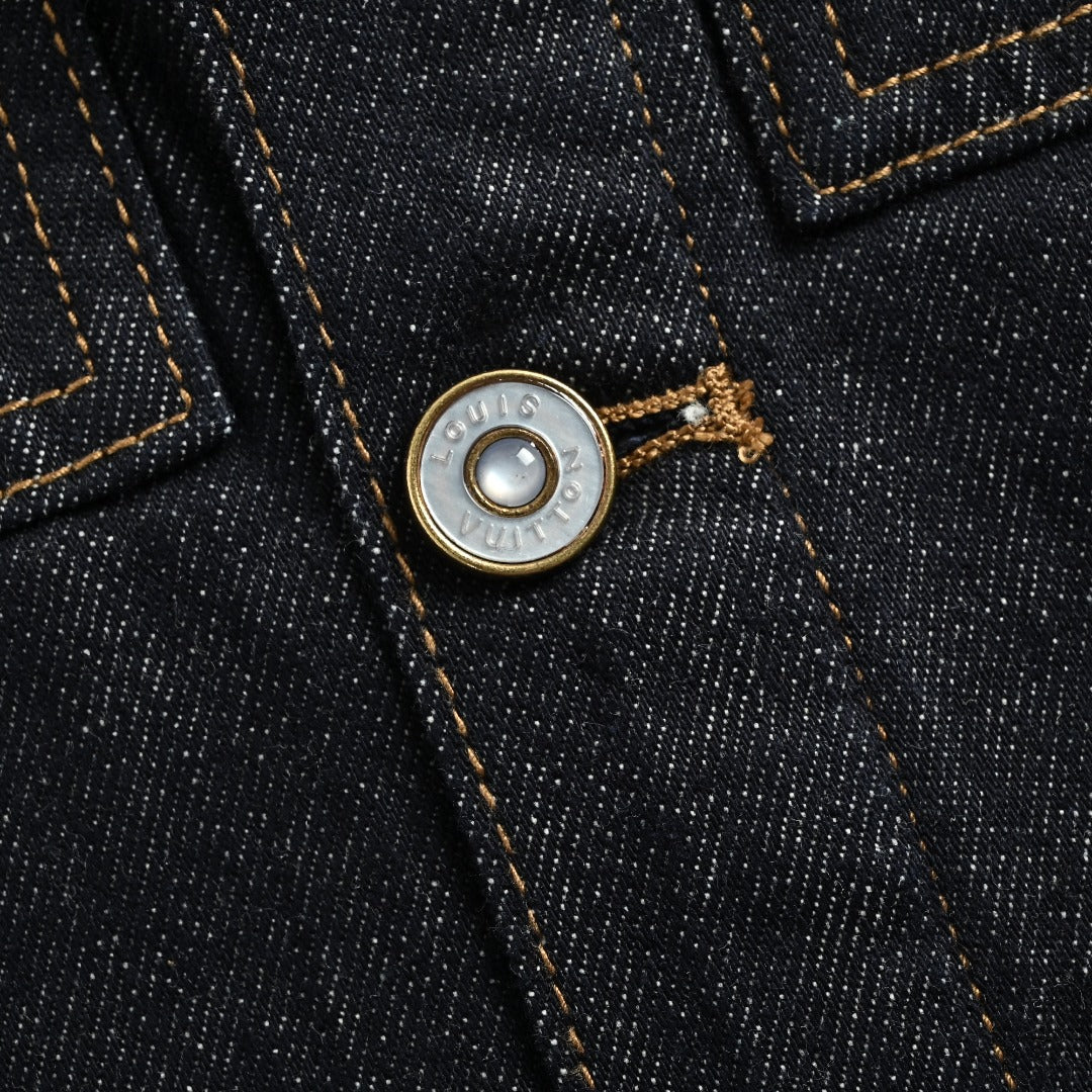Louis Vuitton Paneled Embroidered Denim Jacket - Dark Indigo