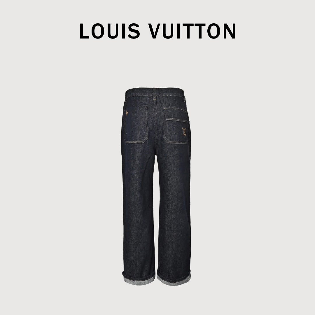 Louis Vuitton Paneled Embroidered Jeans - Dark Indigo