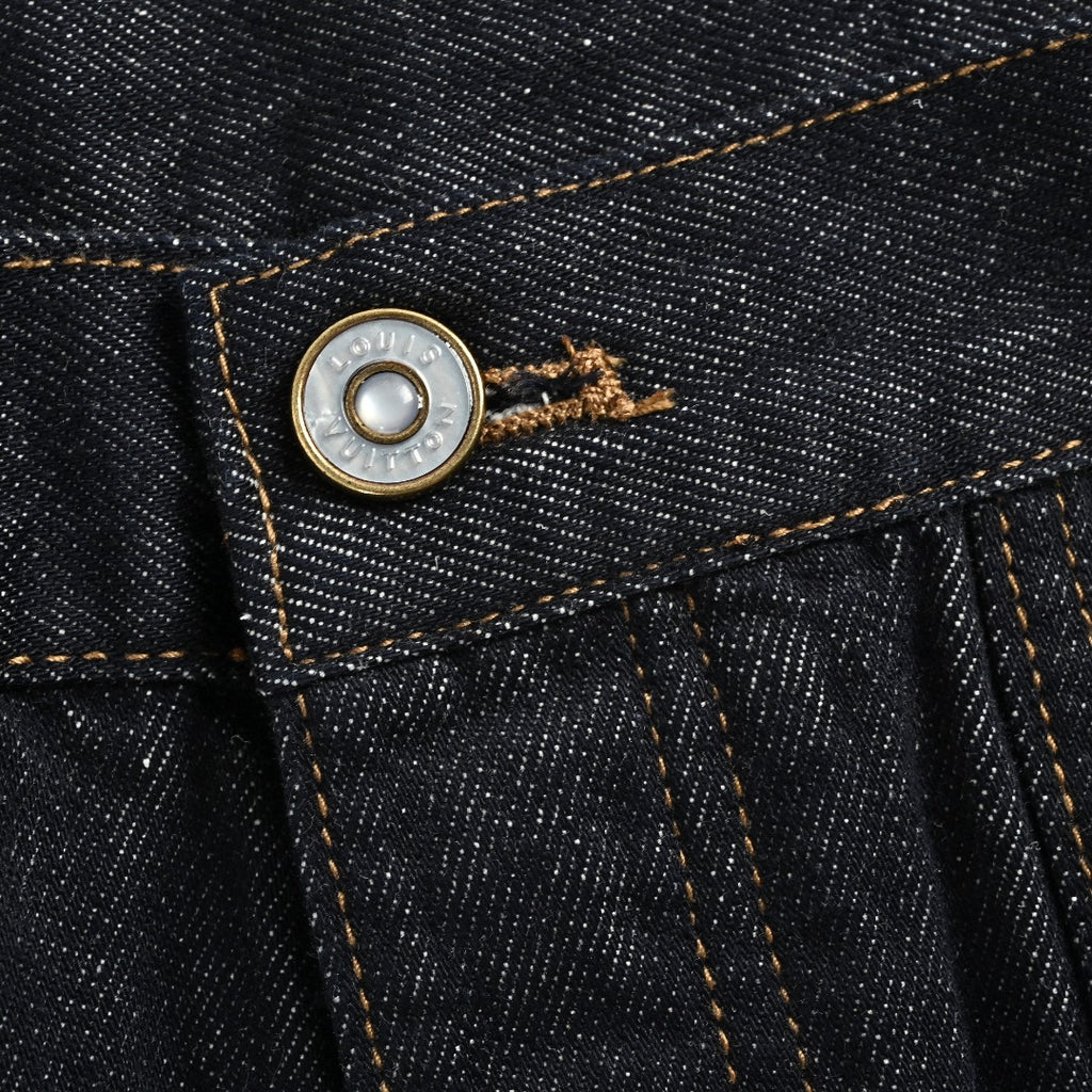 Louis Vuitton Paneled Embroidered Jeans - Dark Indigo