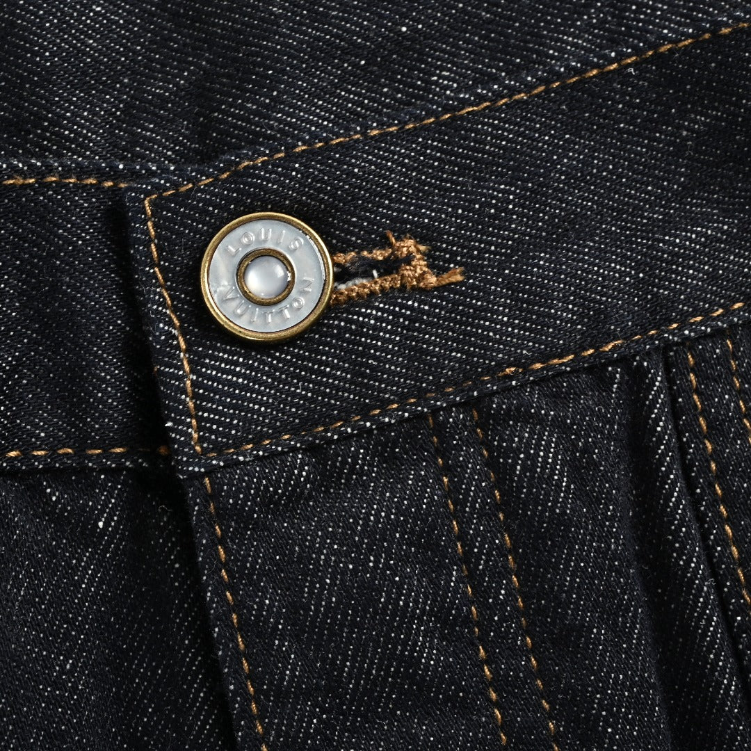 Louis Vuitton Paneled Embroidered Jeans - Dark Indigo