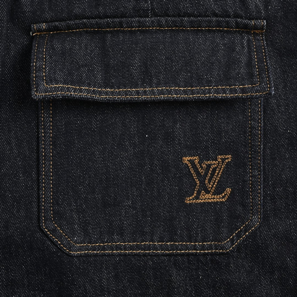 Louis Vuitton Paneled Embroidered Jeans - Dark Indigo
