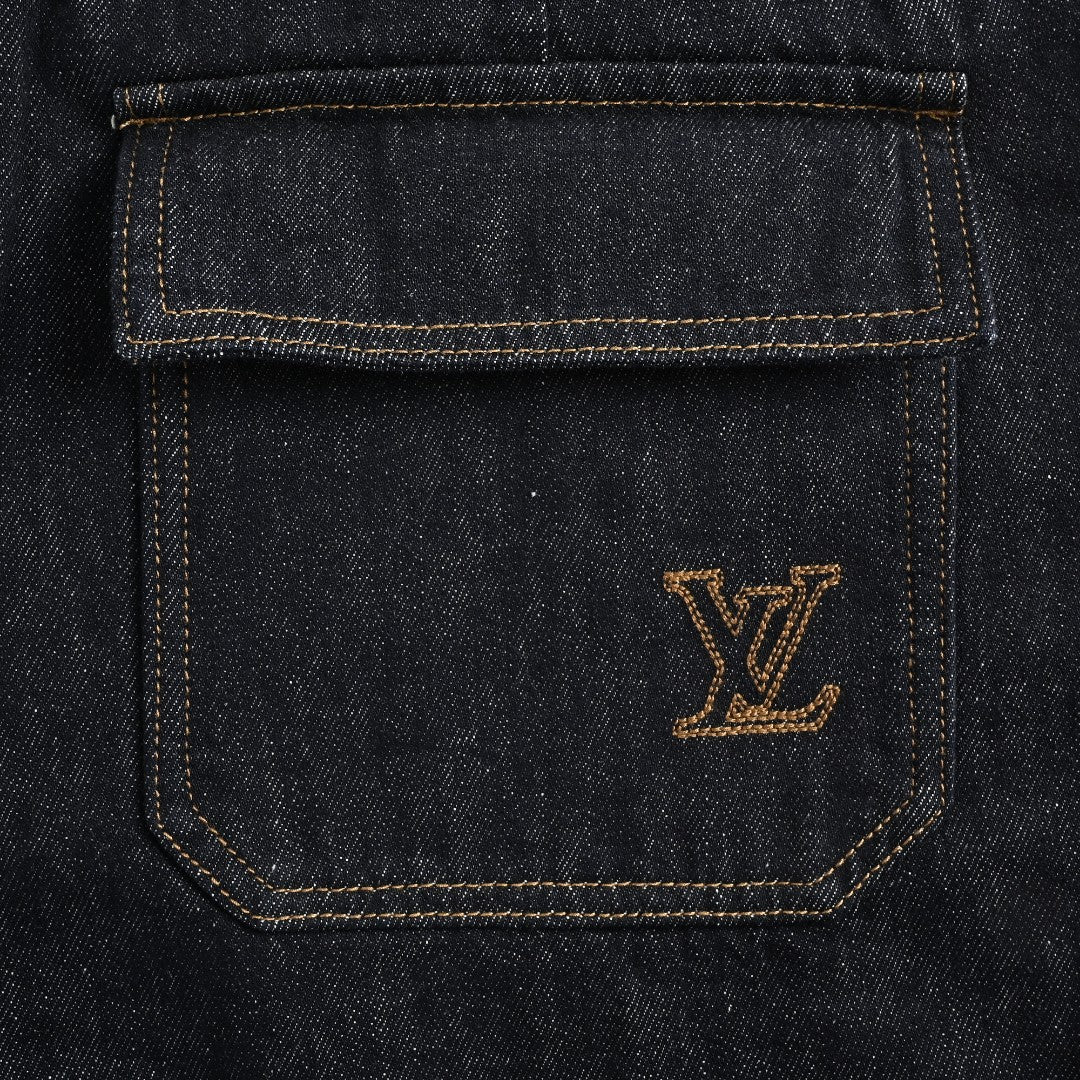 Louis Vuitton Paneled Embroidered Jeans - Dark Indigo