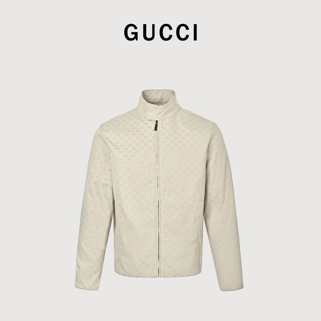 Gucci Tonal All-Over Pattern Zip-Up Jacket - Ivory