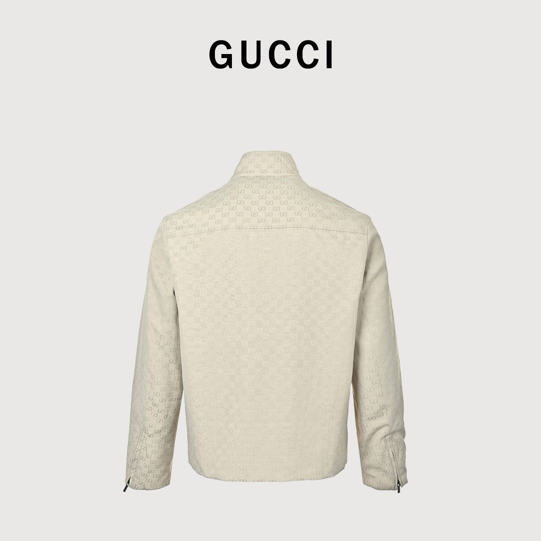 Gucci Tonal All-Over Pattern Zip-Up Jacket - Ivory