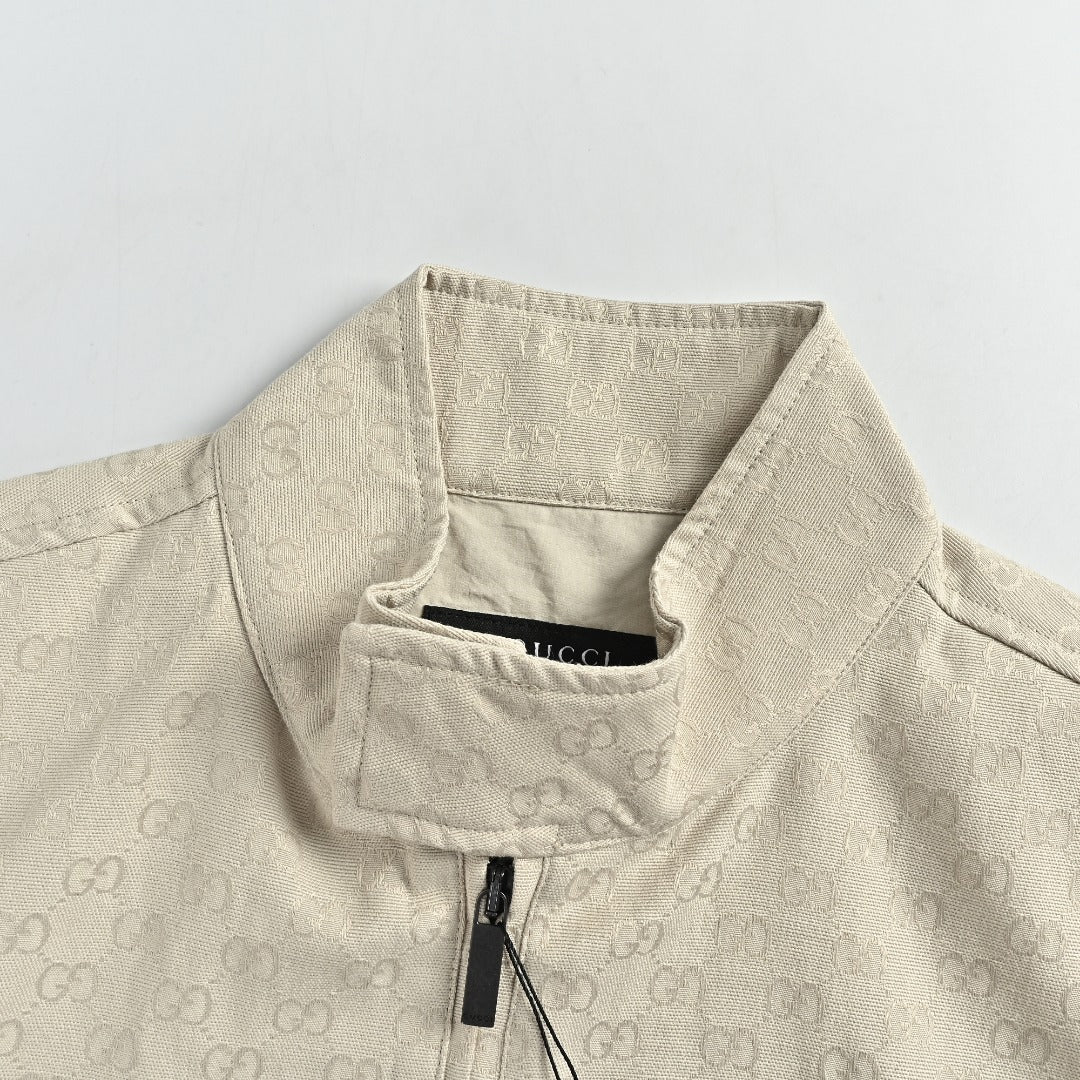 Gucci Tonal All-Over Pattern Zip-Up Jacket - Ivory