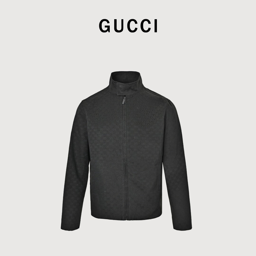 Gucci Tonal All-Over Pattern Zip-Up Jacket - Black