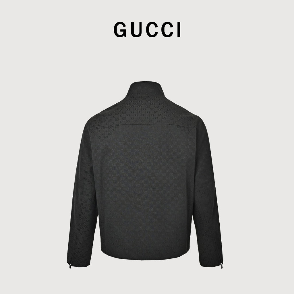 Gucci Tonal All-Over Pattern Zip-Up Jacket - Black