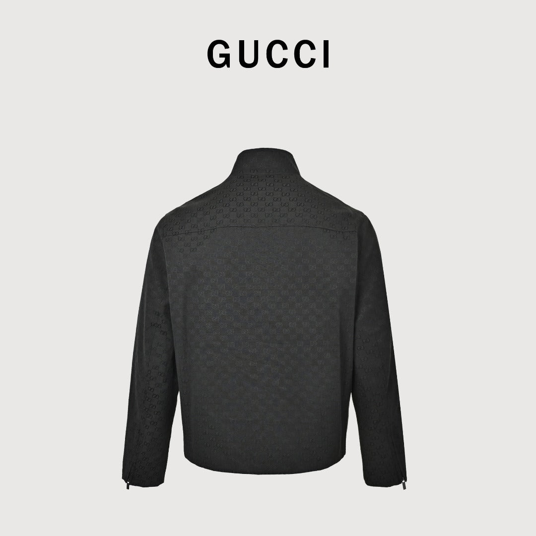 Gucci Tonal All-Over Pattern Zip-Up Jacket - Black