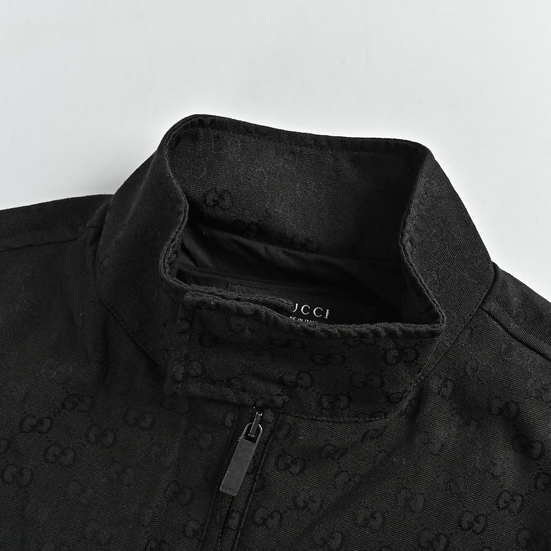 Gucci Tonal All-Over Pattern Zip-Up Jacket - Black