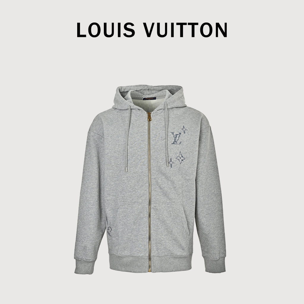 Louis Vuitton Sketch Monogram Zip-Up Hoodie - Light Gray