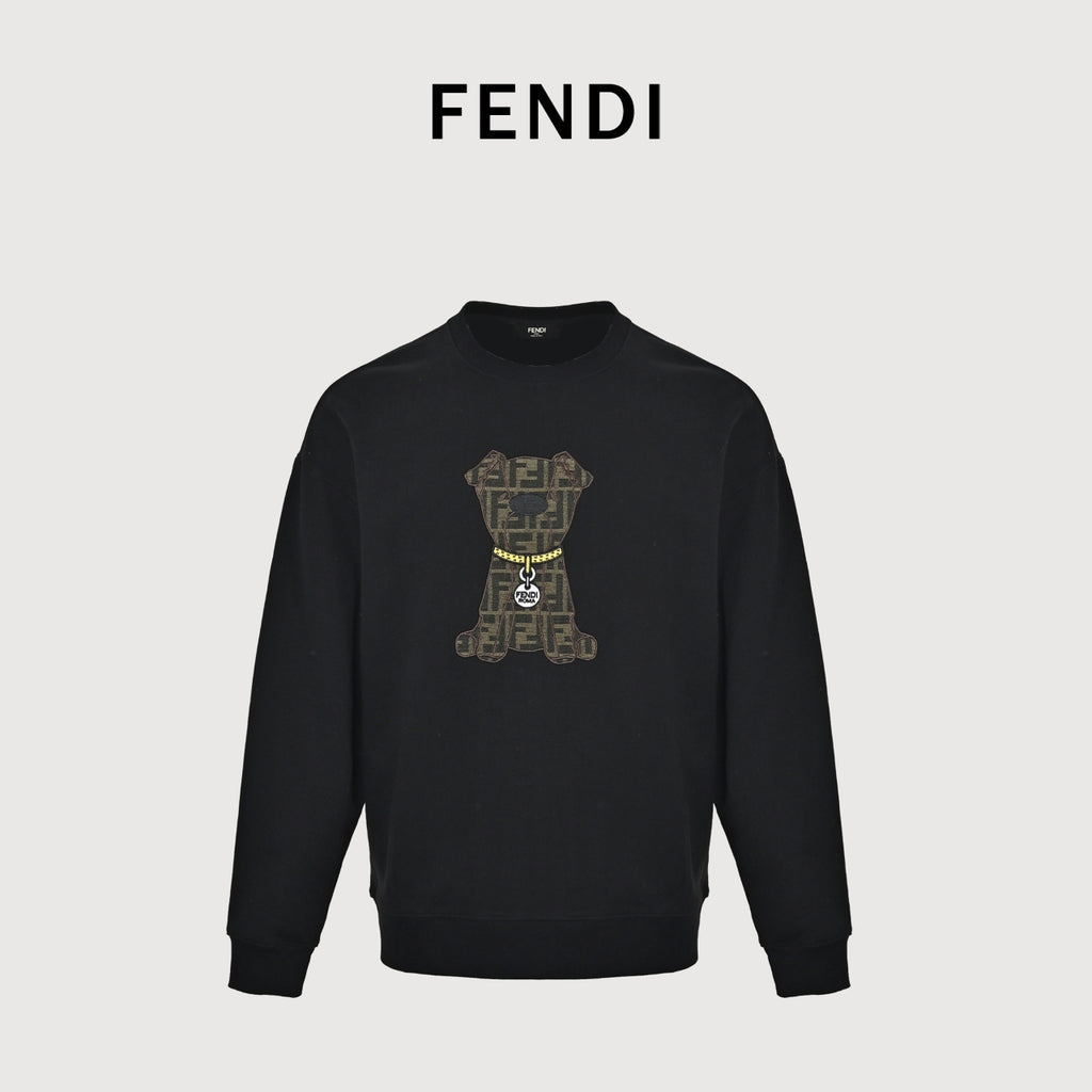 Fendi Dog Embroidered Crewneck Sweatshirt - Black
