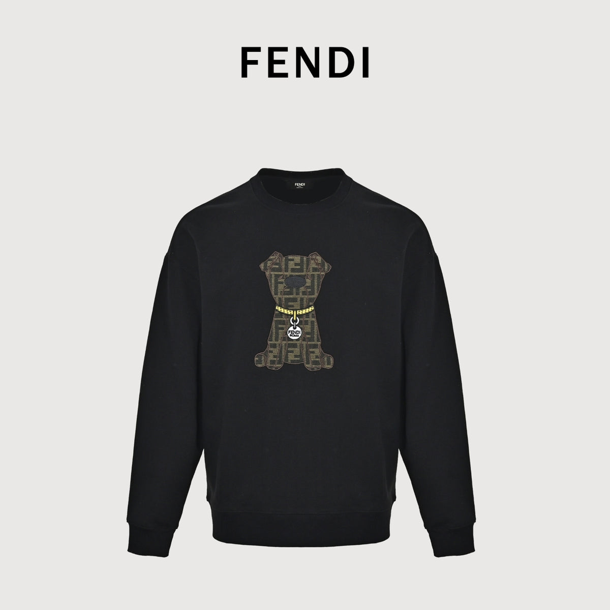 Fendi Dog Embroidered Crewneck Sweatshirt - Black