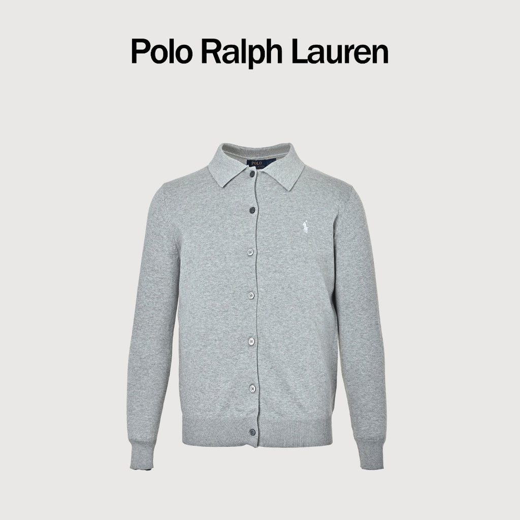 Ralph Lauren Polo Collar Knit Cardigan - Light Gray