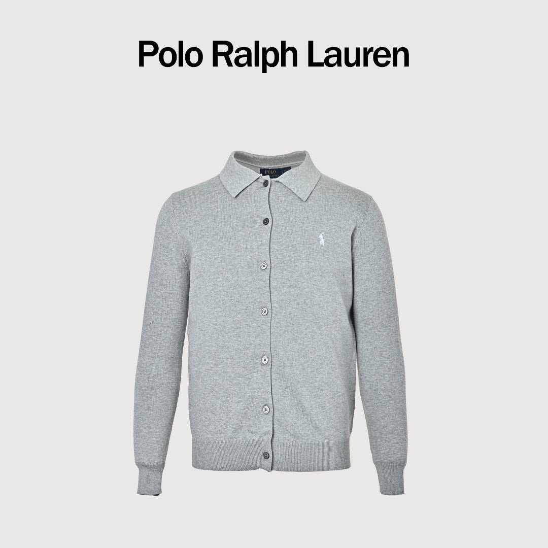 Ralph Lauren Polo Collar Knit Cardigan - Light Gray