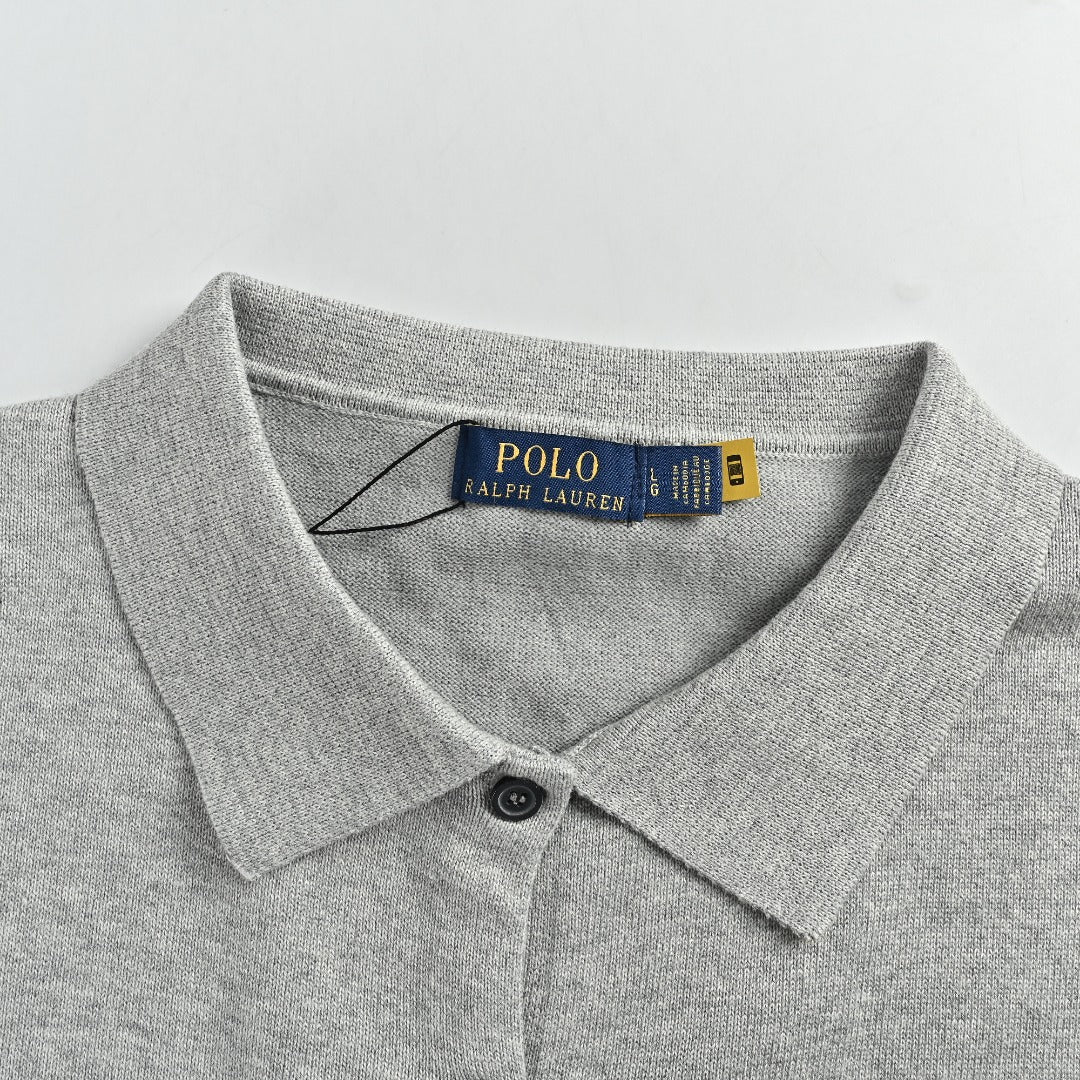 Ralph Lauren Polo Collar Knit Cardigan - Light Gray