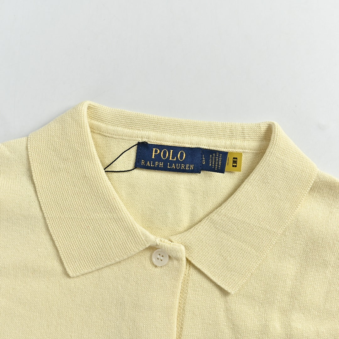 Ralph Lauren Polo Collar Knit Cardigan - Pale Yellow