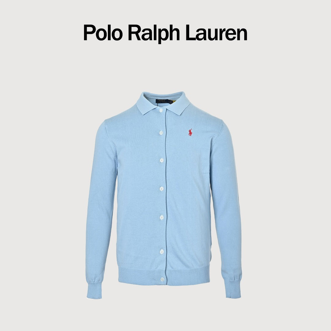Ralph Lauren Polo Collar Knit Cardigan - Light Blue