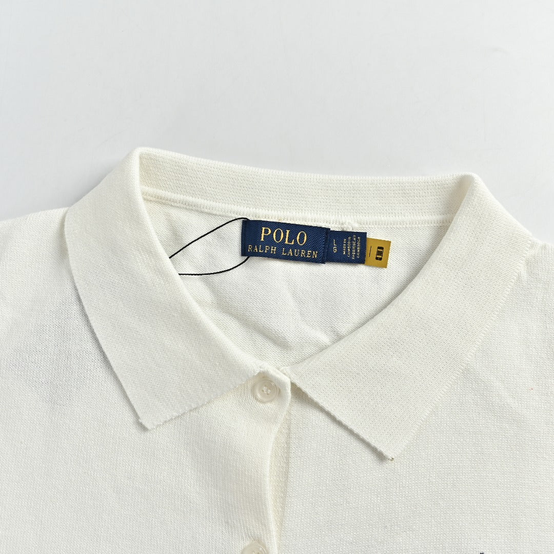 Ralph Lauren Polo Collar Knit Cardigan - White