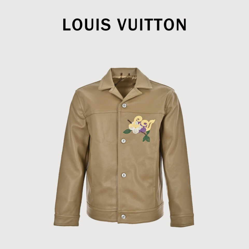 Louis Vuitton Floral Embroidered Leather Jacket - Tan