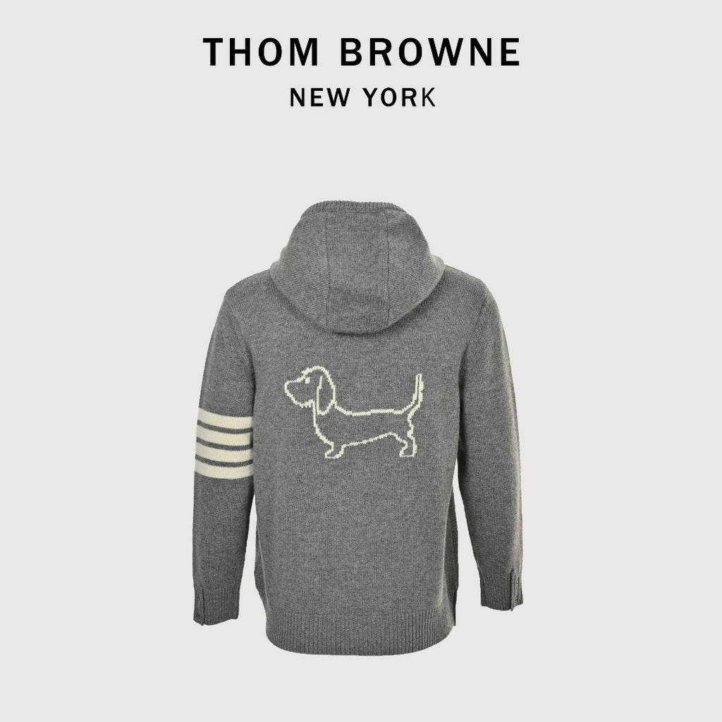 Thom Browne Dog Motif Wool Hooded Jacket - Gray