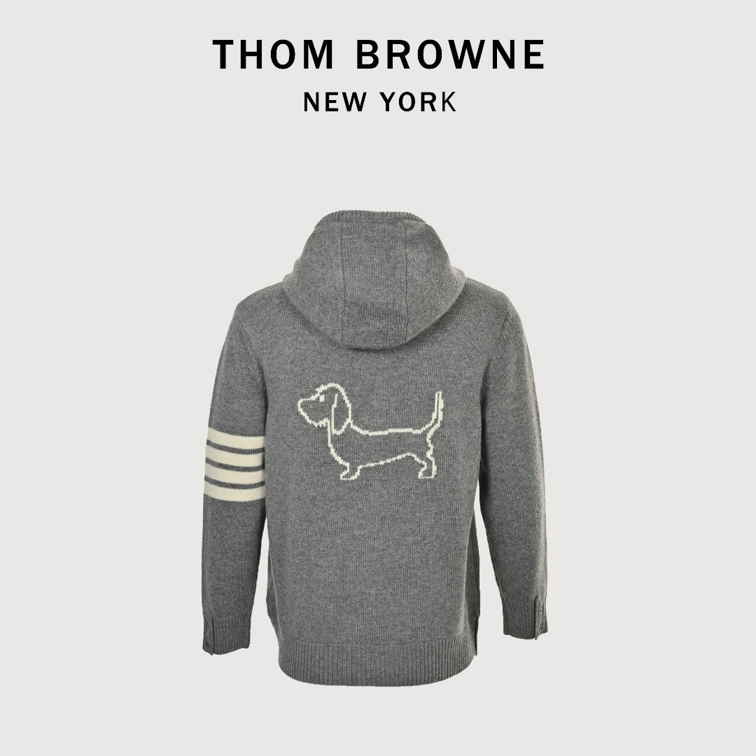 Thom Browne Dog Motif Wool Hooded Jacket - Gray