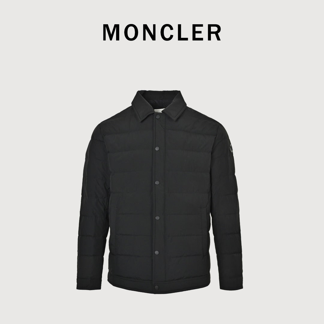 Moncler Tonal Logo Collared Down Jacket - Black