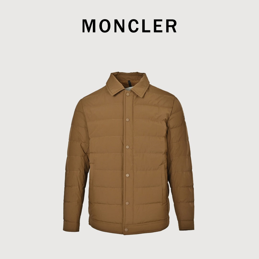 Moncler Tonal Logo Collared Down Jacket - Brown