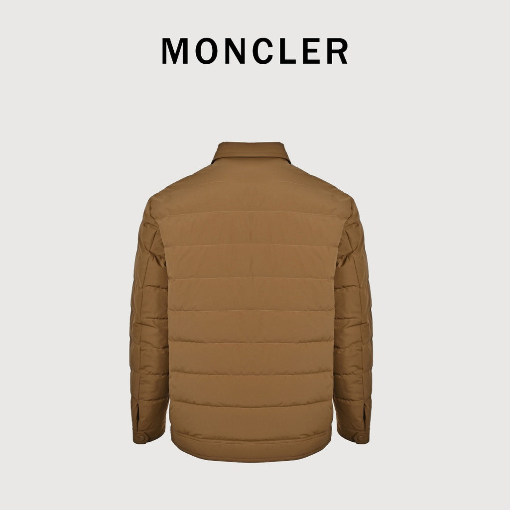 Moncler Tonal Logo Collared Down Jacket - Brown