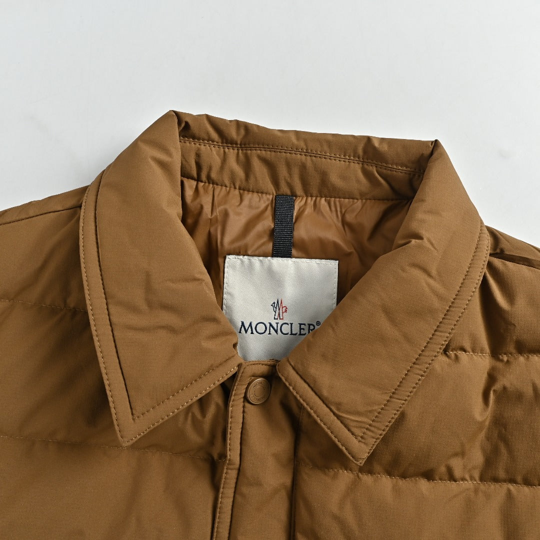Moncler Tonal Logo Collared Down Jacket - Brown