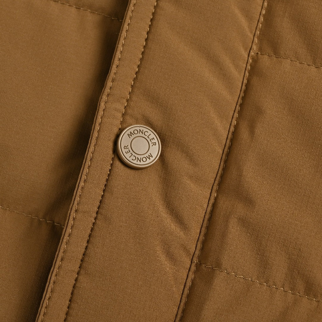 Moncler Tonal Logo Collared Down Jacket - Brown