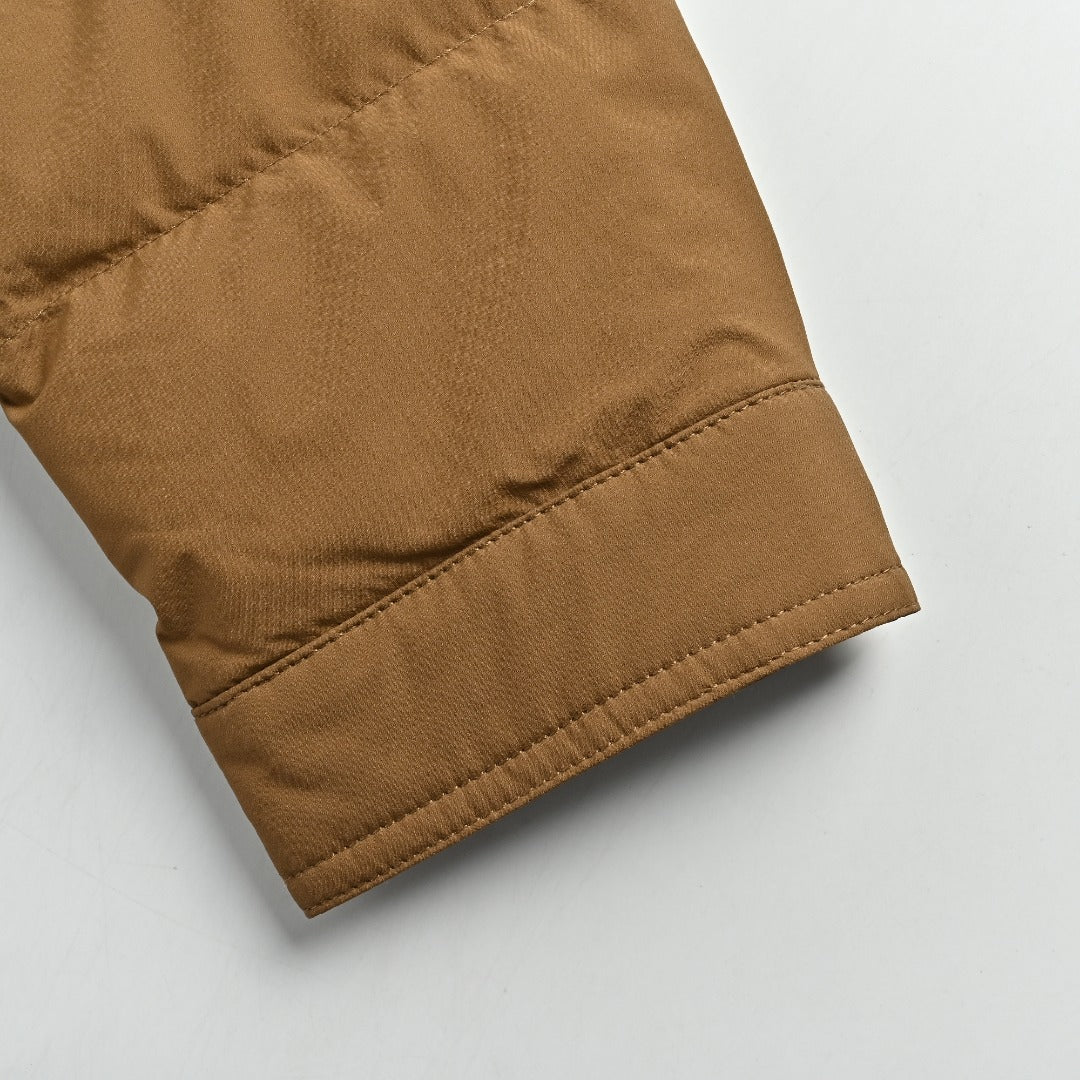 Moncler Tonal Logo Collared Down Jacket - Brown
