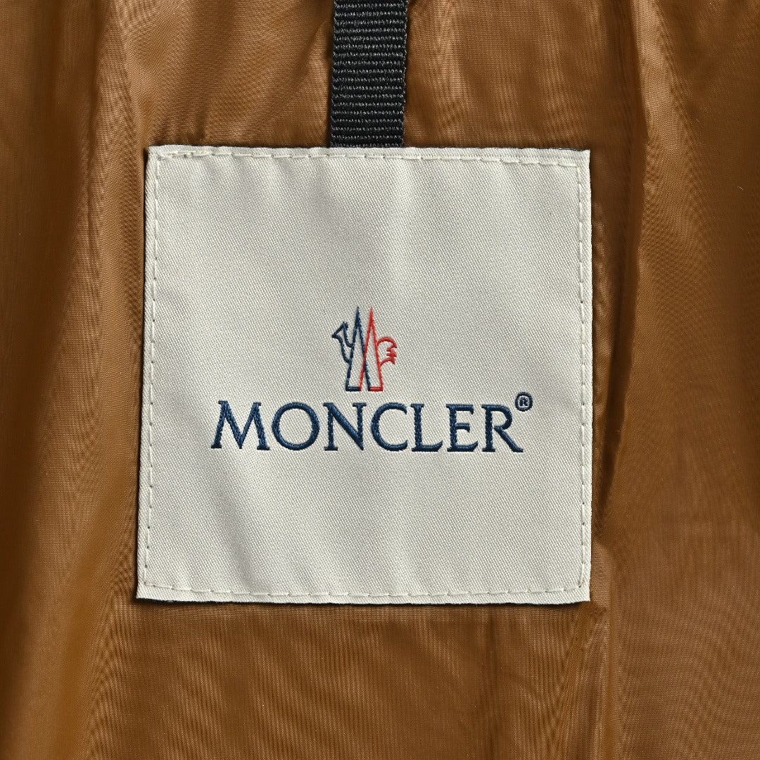 Moncler Tonal Logo Collared Down Jacket - Brown