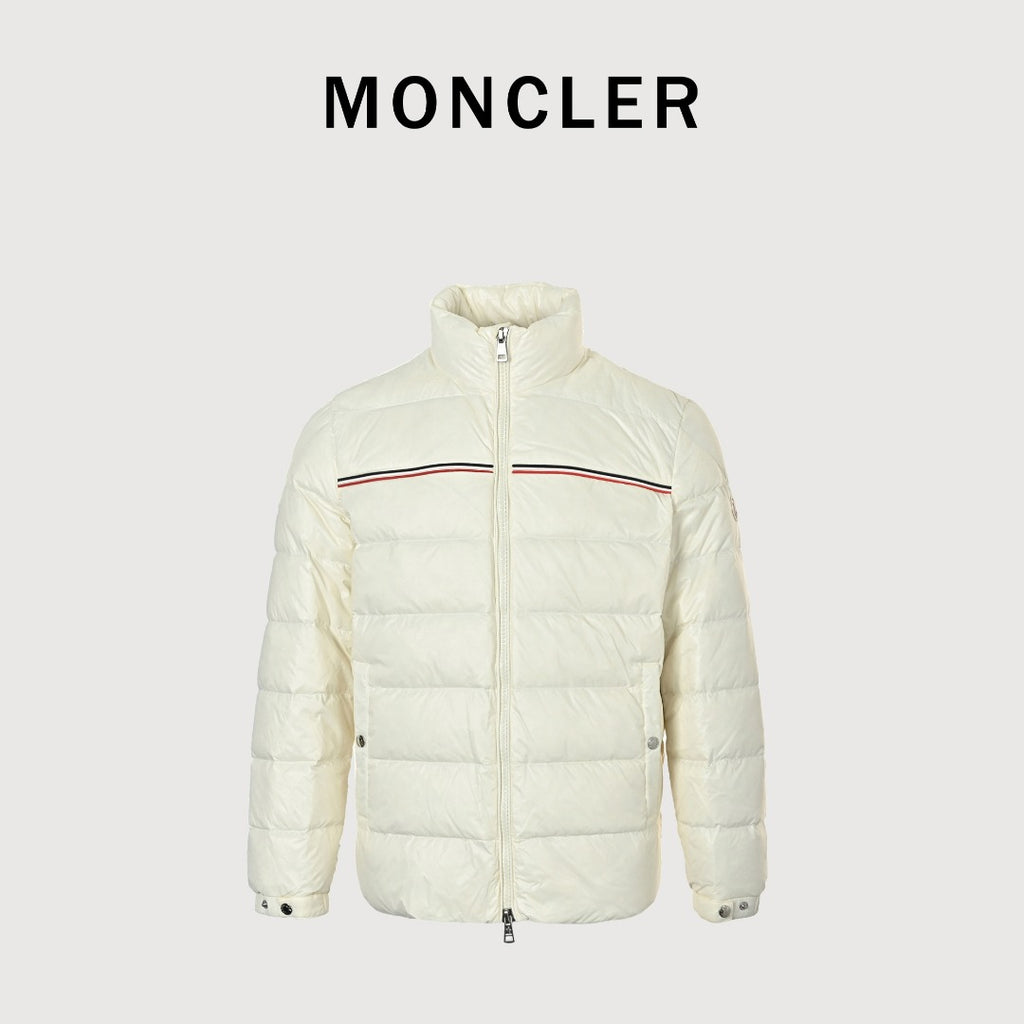 Moncler Chest Stripe Stand-Collar Down Jacket - Ivory