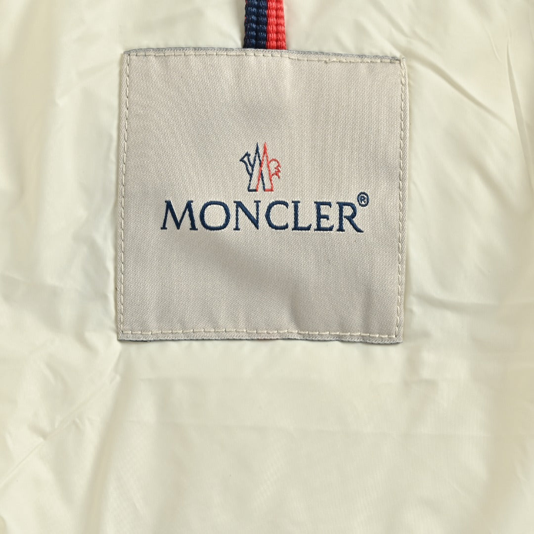 Moncler Chest Stripe Stand-Collar Down Jacket - Ivory