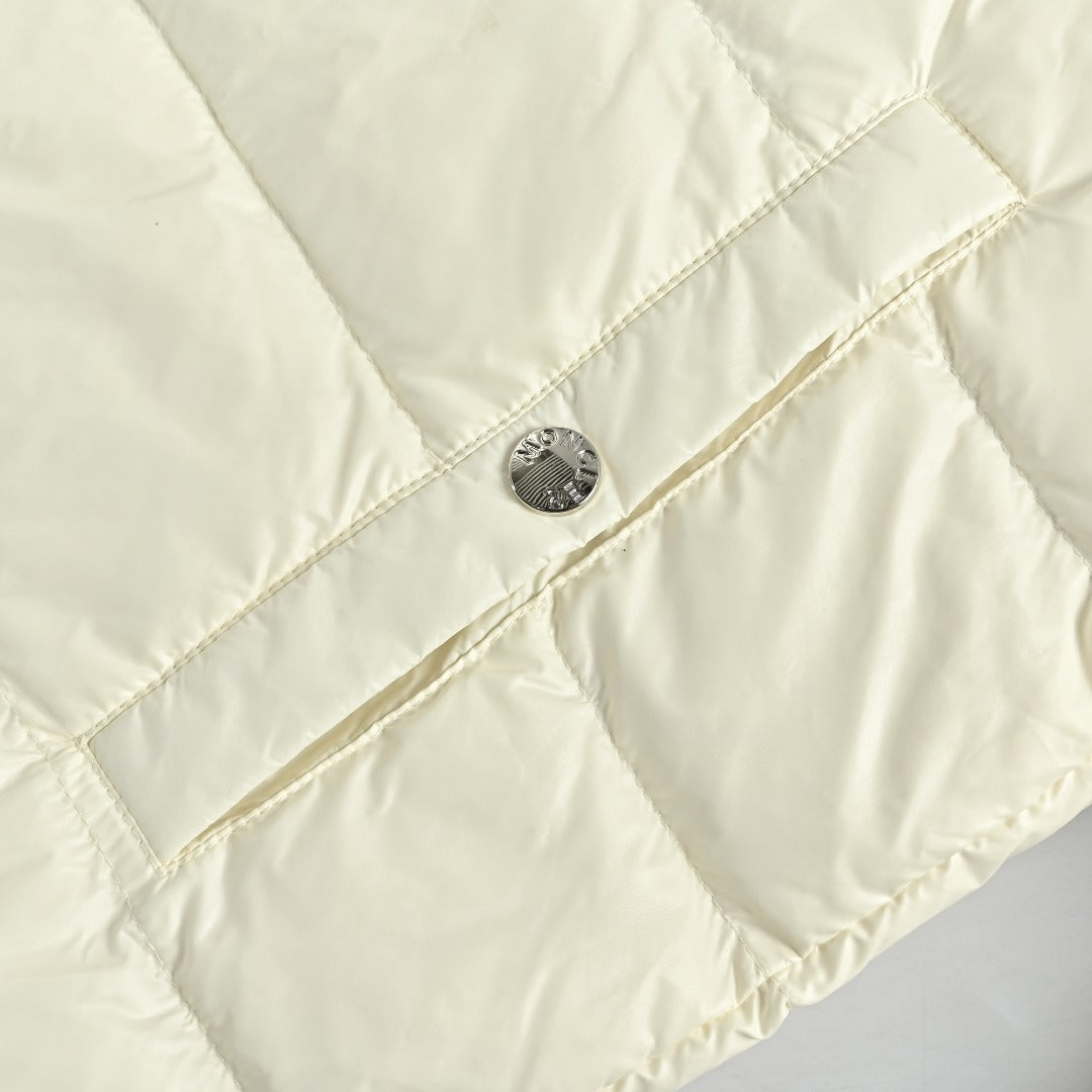 Moncler Chest Stripe Stand-Collar Down Jacket - Ivory