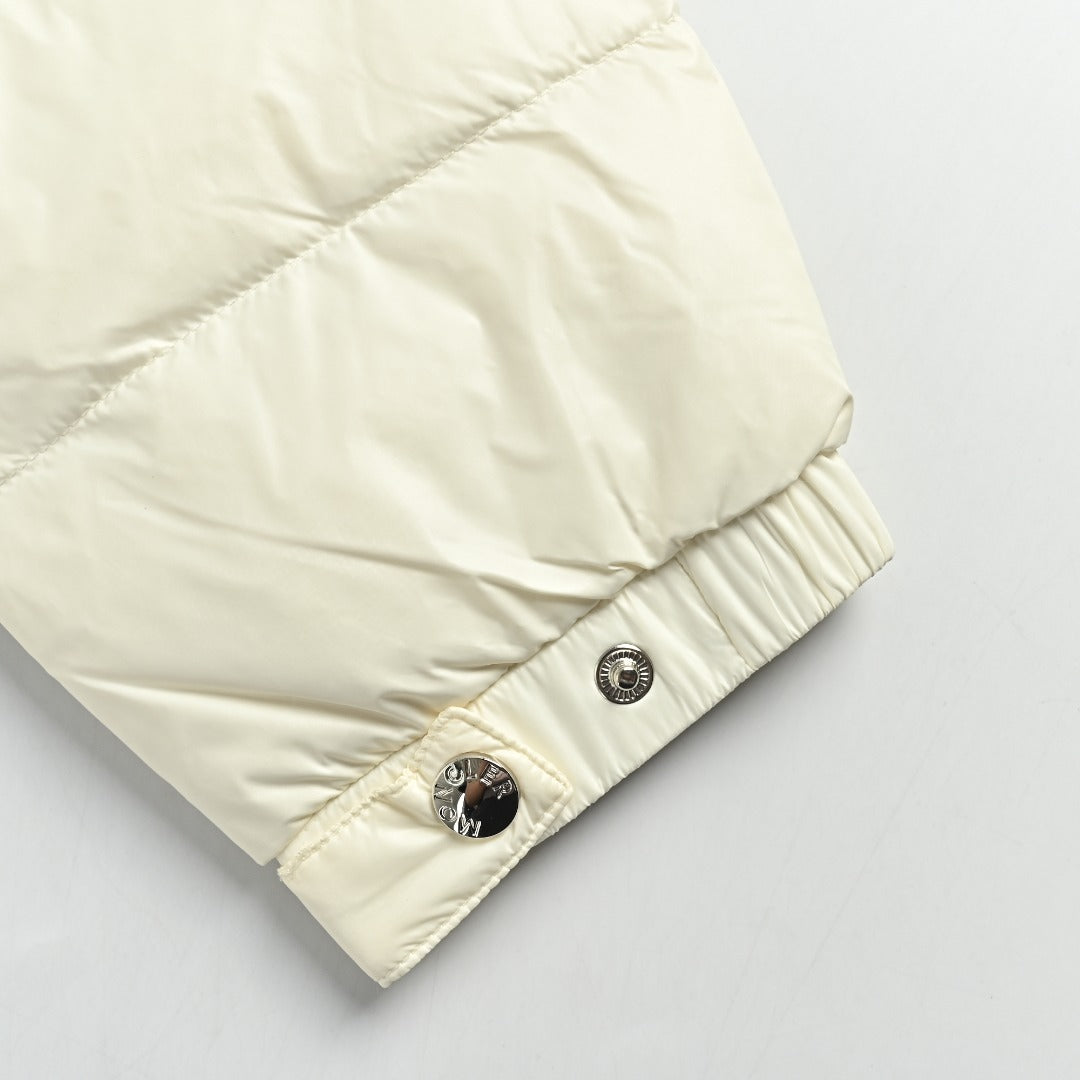 Moncler Chest Stripe Stand-Collar Down Jacket - Ivory
