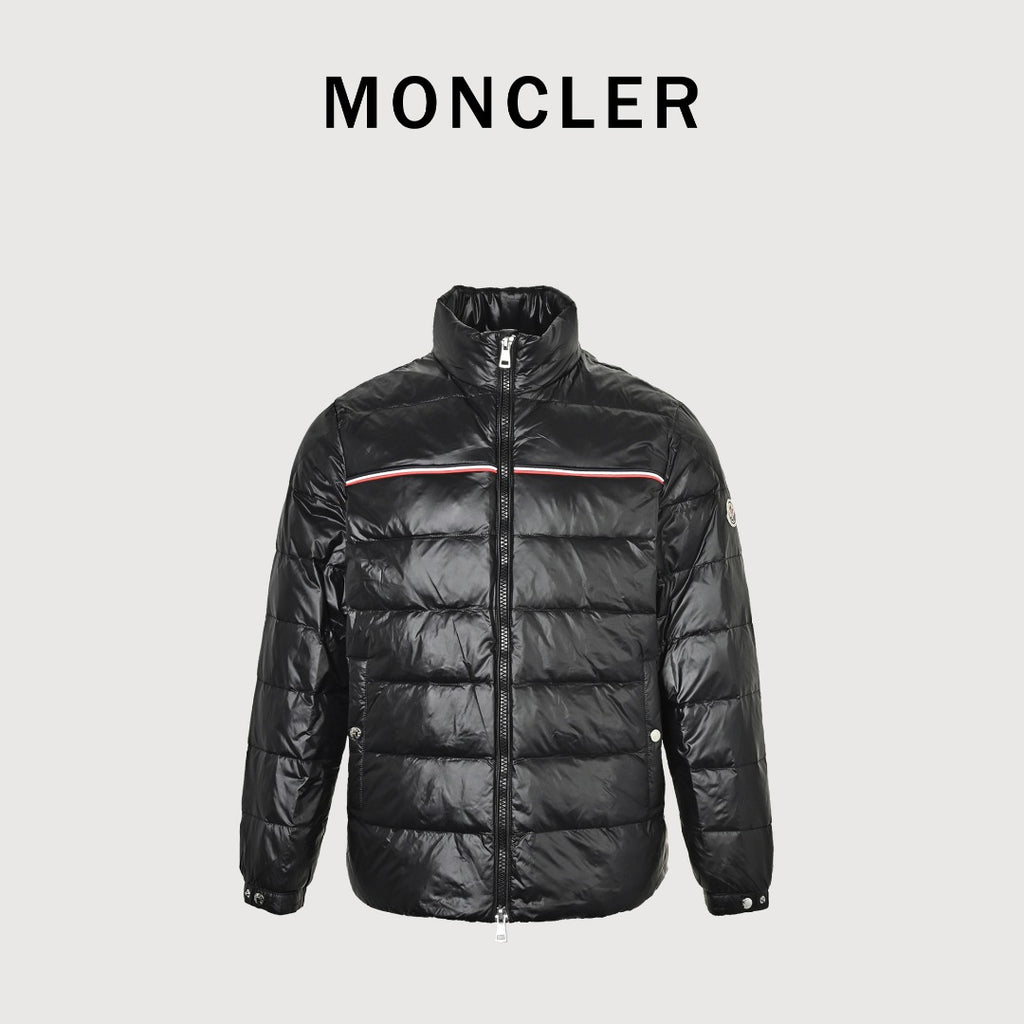 Moncler Chest Stripe Stand-Collar Down Jacket - Black