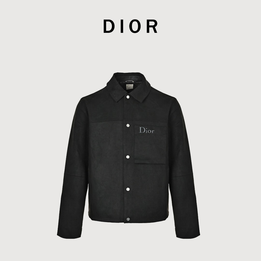 Dior Embossed Pocket Lambskin-Collar Jacket - Black
