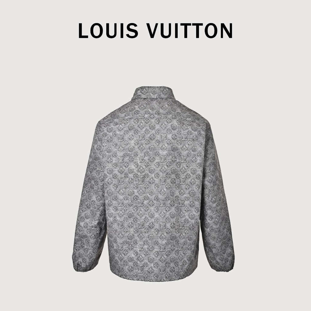 Louis Vuitton Digital Print Leather-Trim Jacket - Gray