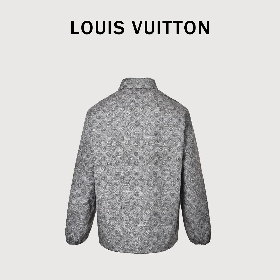 Louis Vuitton Digital Print Leather-Trim Jacket - Gray